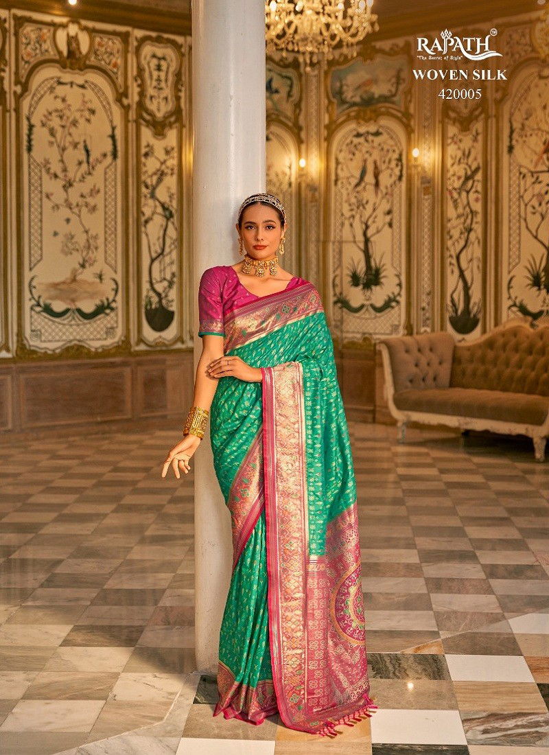 Green And Pink Colour Sophia Silk By Rajpath Traditional Wear Banarasi Silk Weaving Saree Wholesalers In Delhi 420005