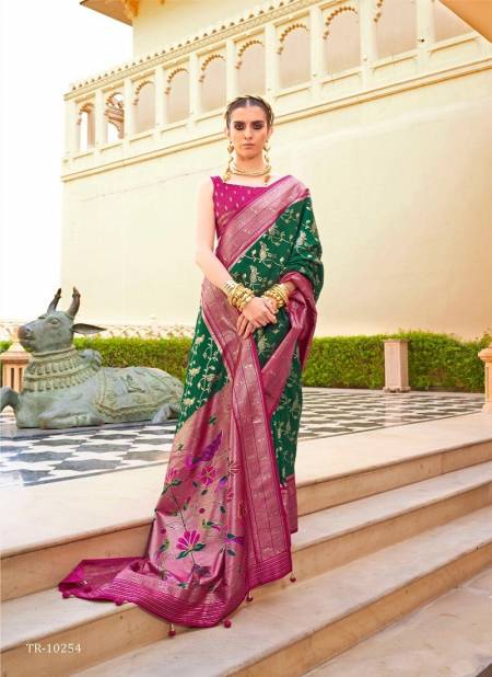 Green And Pink Colour Swastik By Trirath Function Wear Designer Paithini Super P V Silk Saree Manufacturers 10254