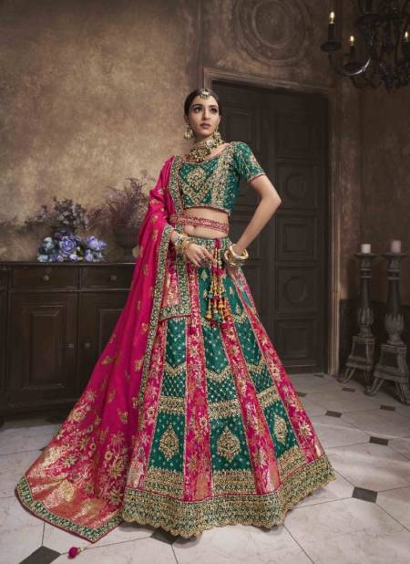 Green And Pink Colour Vrindavan Vol 49 By Royal Banarasi Silk Designer Bridal Lehenga Choli Wholesale Suppliers In Mumbai 10295