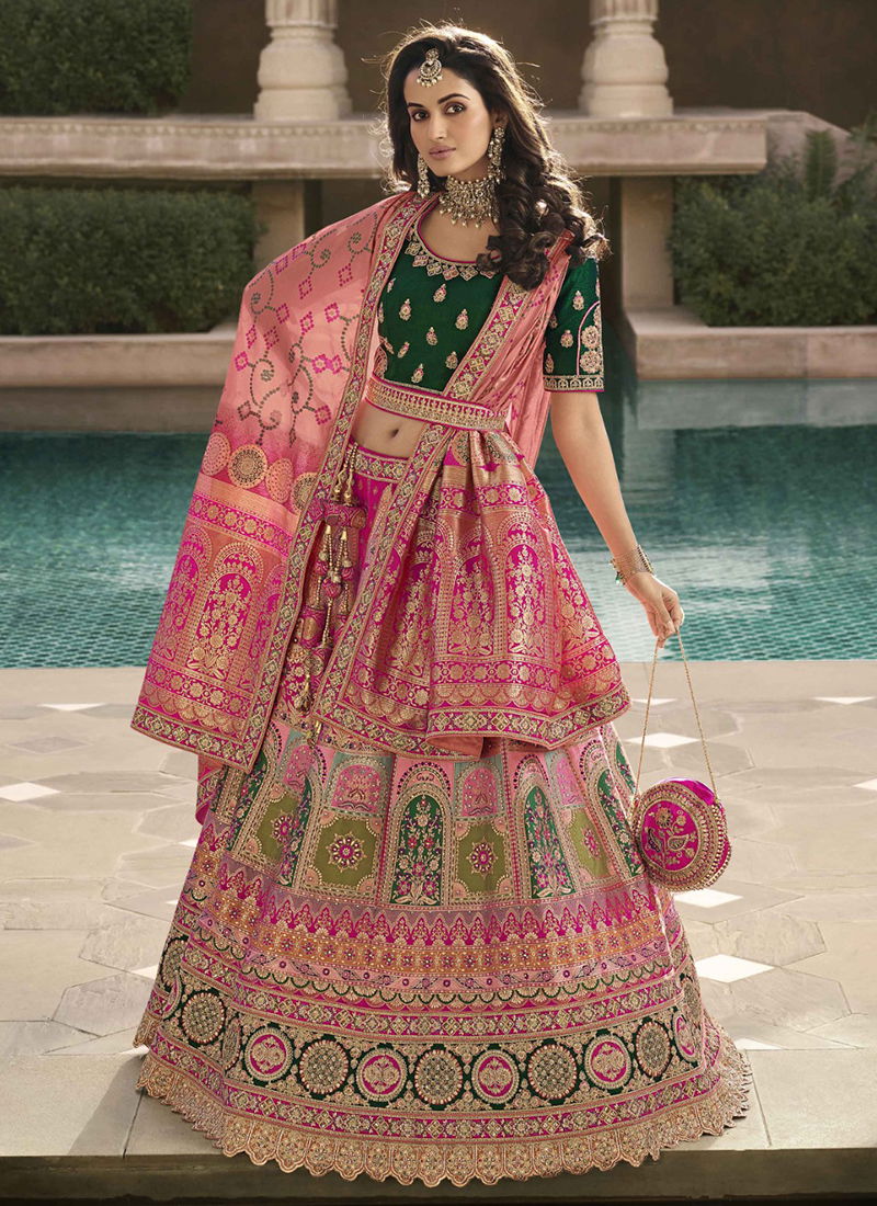 Green And Pink Vrindavan Vol 35 By Royal Bridal Lehenga Choli Catalog 10236