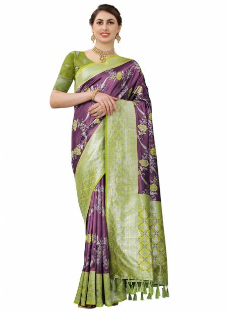 Green And Purple Murti Silk Varni Wholesale Printed Sarees Catalog 3006
