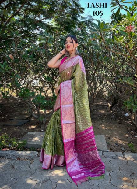 Green And Rani Colour Tashi By Fashion Lab Printed Saree Catalog 105