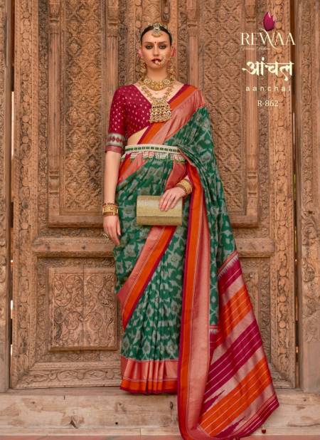 Green And Red Colour Aanchal By Rewaa Silk Sarees Catalog 862
