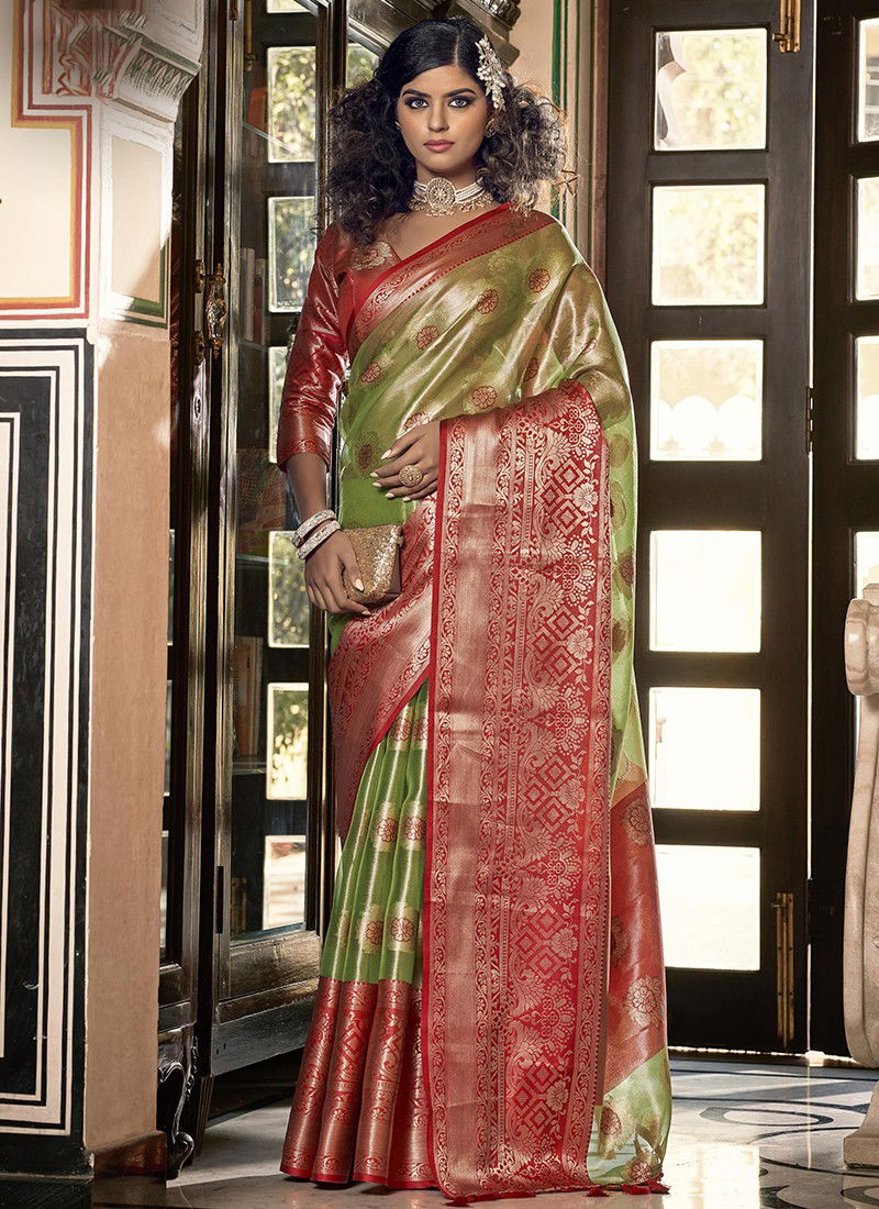 Green And Red Colour BK 8727 Festive Wear Wholesale Silk Sarees 6010