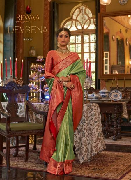 Green And Red Colour Devsena By Sangam Silk Saree Catalog 682