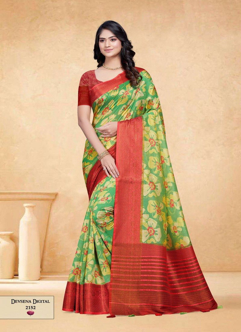 Green And Red Colour Devsena Digital By Mintorsi Printed Saree Catalog 2152