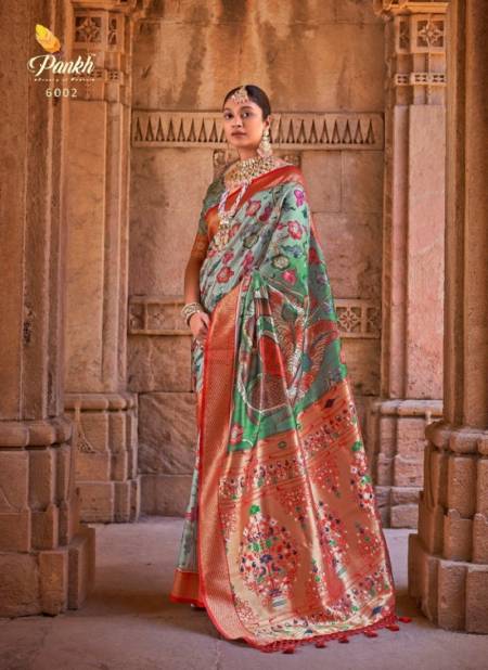 Green And Red Colour Heritage By Pankh Printed Saree Catalog 6002