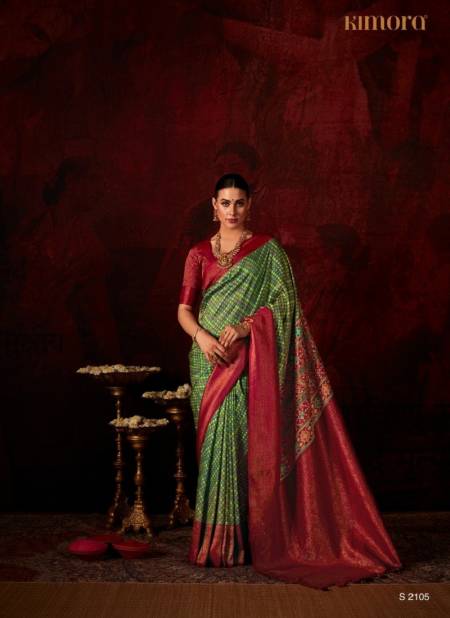 Green And Red Colour Lakshmi By Kimora Digital Printed Softy Silk Saree Wholesale In Delhi 2105