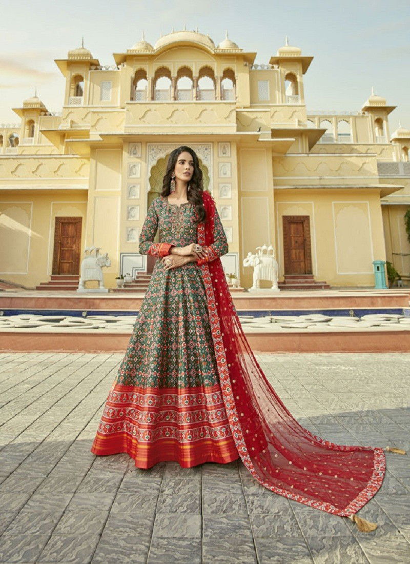 Green And Red Colour Padmasundari 6001 To 6004 Gown Catalog 6002