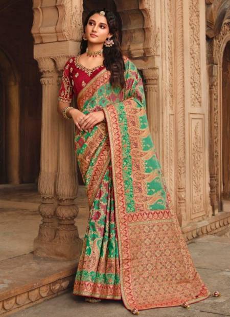 Green And Red Colour Rutba Vol 7 Wedding Wear Wholesale Silk Sarees  13450