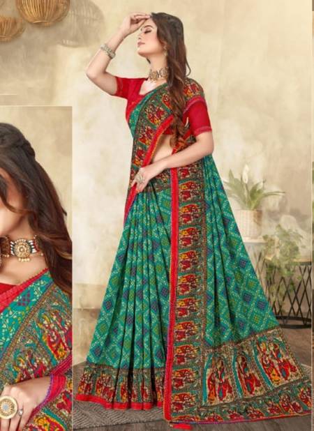 Green And Red Colour Srivalli Wholesale Printed Daily Wear sarees Catalog 12002