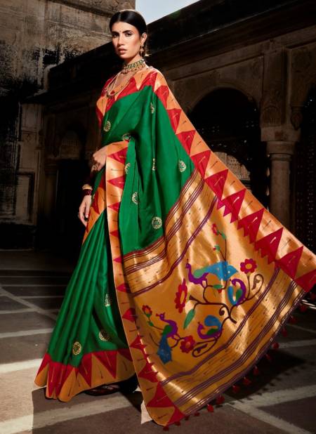 Green And Red Colour Sunehri Paithani Wholesale Designer Silk Sarees Catalog 1407
