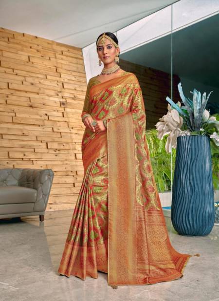 Green And Red Julissa By Joh Rivaaj 43001 To 43008 Printed Sarees Catalog 43005