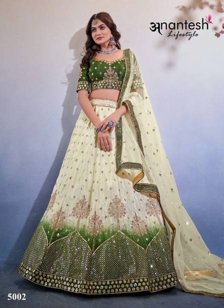 Green And White Colour Occations Vol 1 5001 TO 5002 By Anantesh Wedding Designer Lehenga Choli Wholesale Online 5002