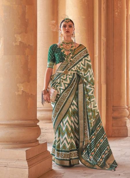 Green And White Colour Raag By Rewaa 819 To 830 Printed Saree Catalog 825