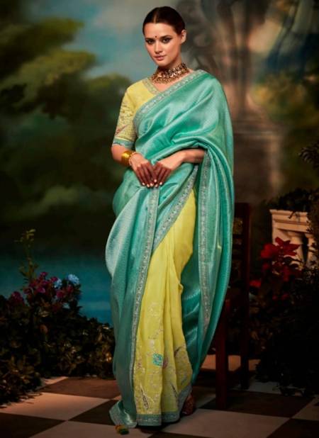 Green And Yellow Colour Kajal Vol 12 Fancy Wear Wholesale Designer Sarees 5252