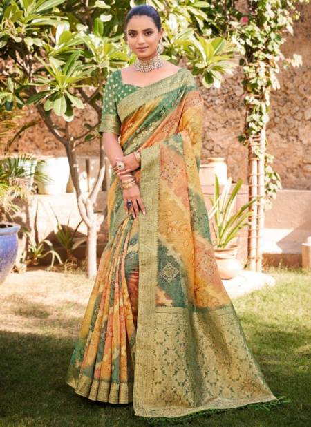 Green And Yellow Colour Ragini Mahaveera Wedding Wear Wholesale Silk Sarees 1802