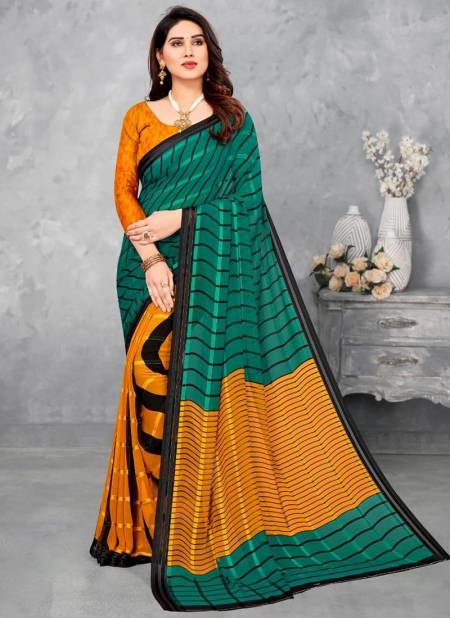 Green And Yellow Colour Vartika Silk Printed Wholesale Daily Wear Sarees 16703 E