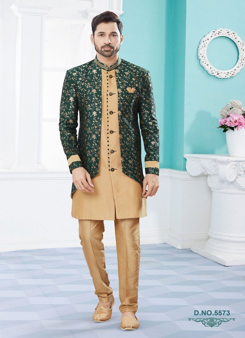 Green ChikooColour Vol 14 Party Wear Mens Sherwani Exporters In India 5573