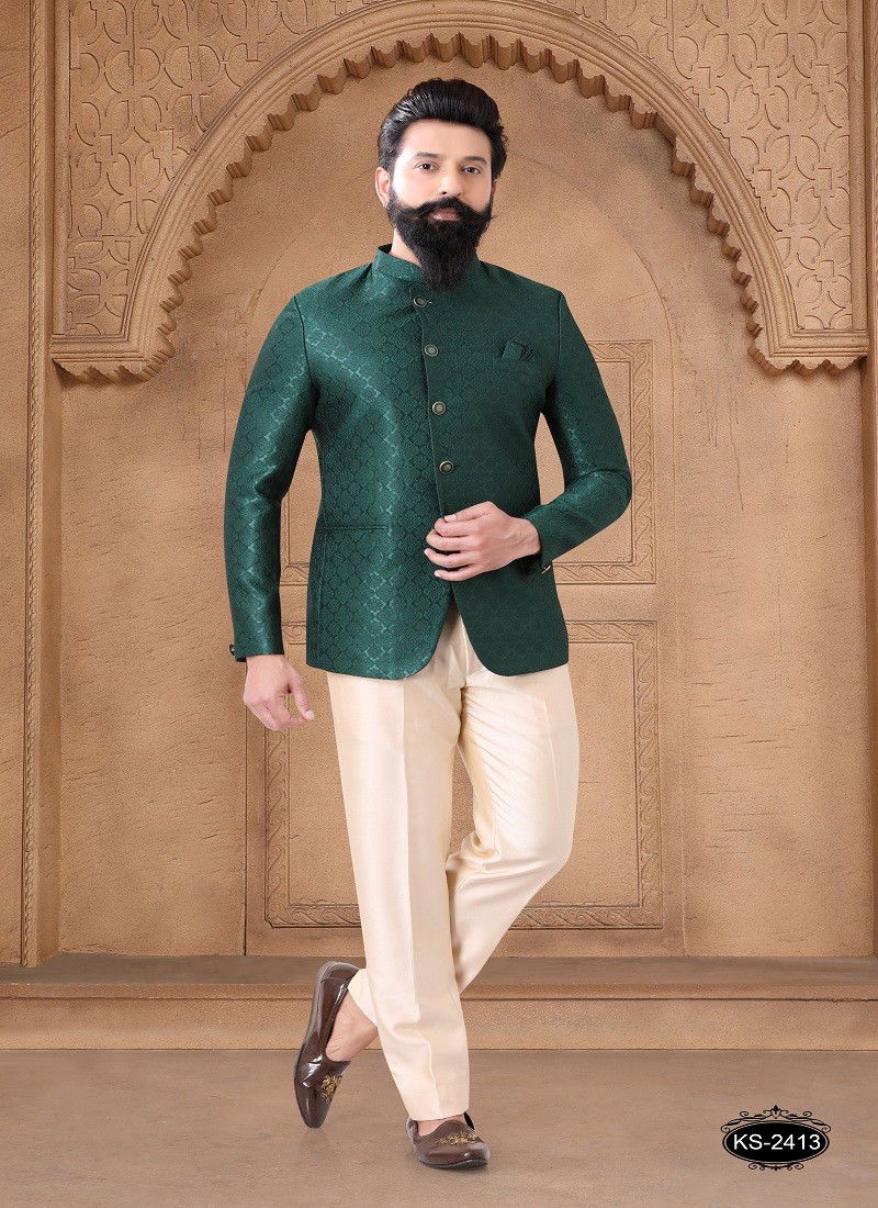 Green Colour 1632 Designer Party Wear Mens Jodhpuri Suits Wholesalers In Delhi 1632-KS 2413