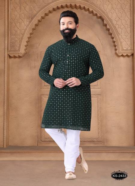 Green Colour 1632 Wedding Mens Wear Stright Kurta Pajama Wholesale Shop In Surat 1632-KS 2433