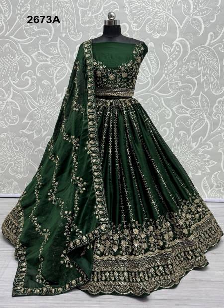 Green Colour 2674 A To 2673 C by Anjani Art Satin Chiffon Function Wear Lehenga Choli Manufacturers 2673 A