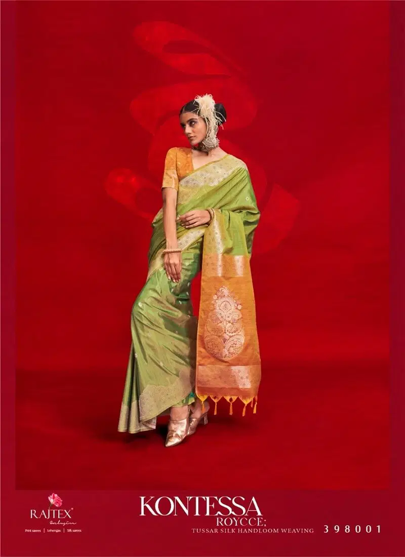 Green Colour 398001 To 398006 Kontessa Roycce By Rajtex Tussar Silk Designer Saree Wholesale Price In Surat 398001