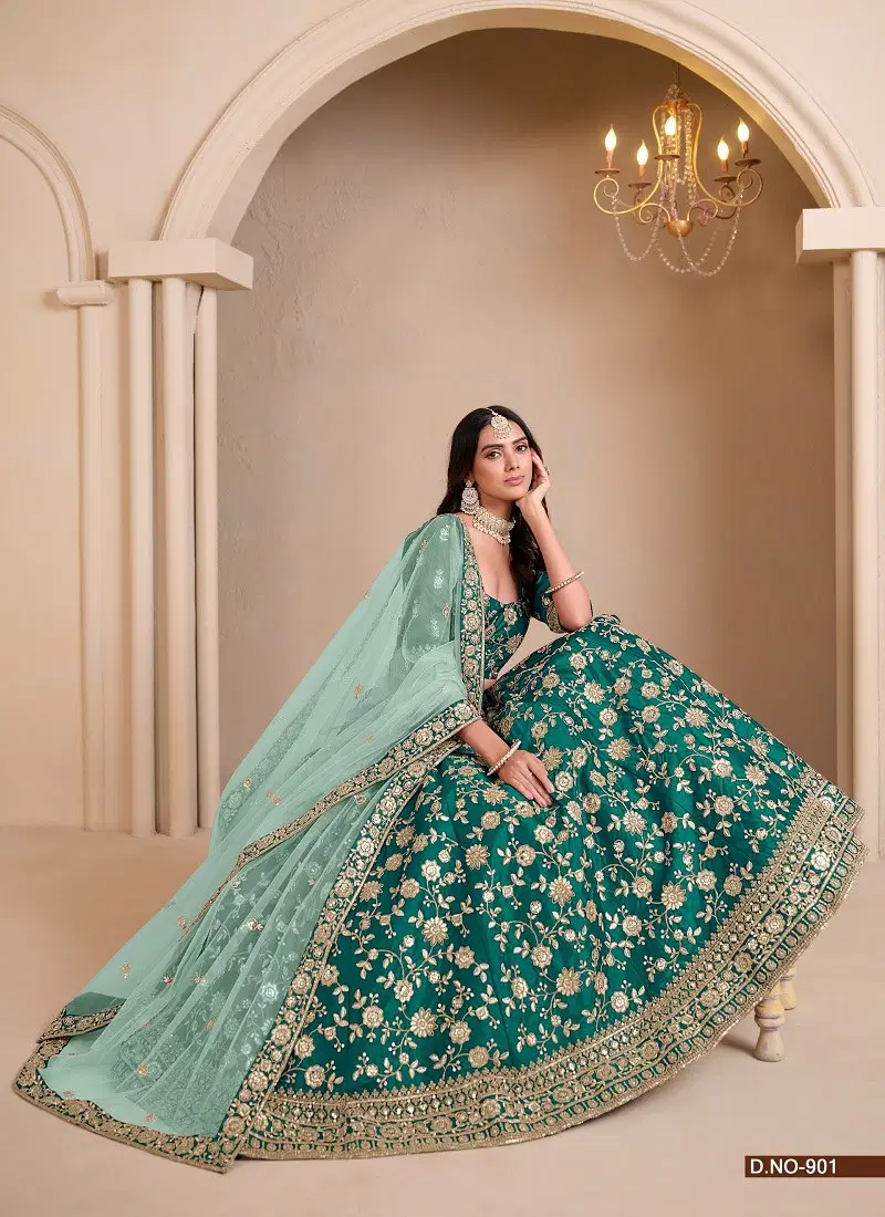 Green Colour 902 To 904 Mehvish Vol 9 Art Silk Designer wear Lehenga Choli Wholesale Price In Surat 901