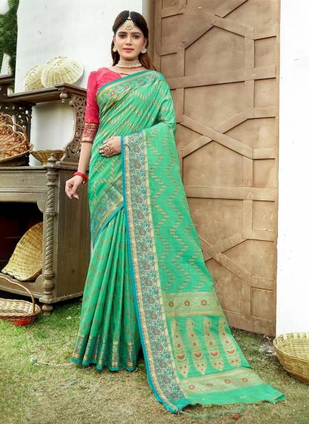 Green Colour Aadya By Sangam 1001 To 1006 Silk Sarees Catalog 1003