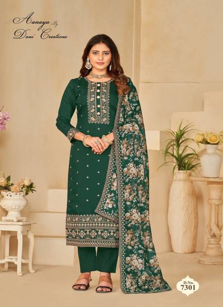 Green Colour Aanaya Vol 173 By Dani Fashion 7301 To 7304 Series Dress Material Wholesalers In Delhi 7301 Catalog