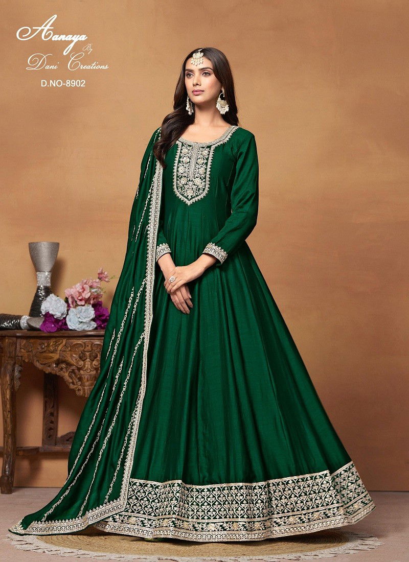 Green Colour Aanaya Vol 189 By Twisha Art Silk Gown With Dupatta Wholesale Price In Surat 8902