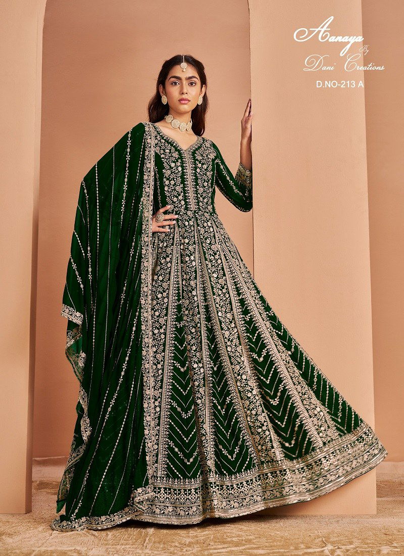 Green Colour Aanaya Vol 213 By  Dani Georgette Wedding wear Gown Suppliers In India 213 A