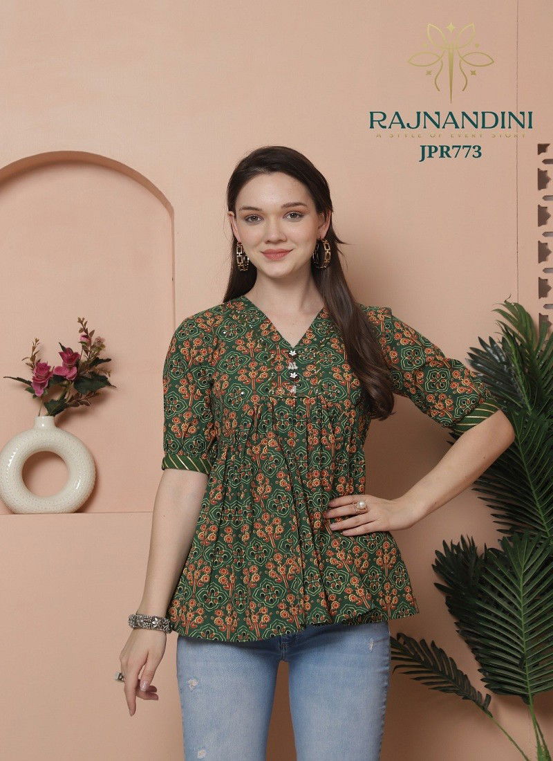 Green Colour Aaradhya Vol 23 By Rajnandini Cambric Cotton Printed Tops Orders In India JPR773