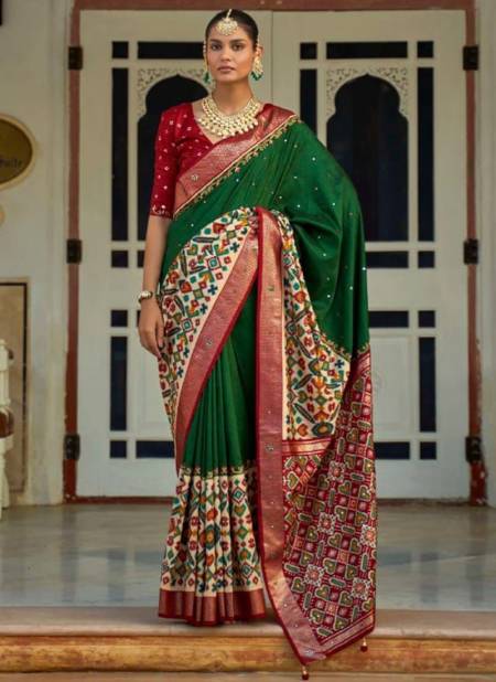 Green Colour Aari Patola Printed Ethnic Wear Wholesale Saree Collection 497 C