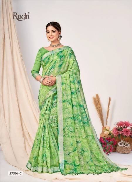 Green Colour Aarushi By Ruchi Cotton Silk Printed Daily Wear Saree Wholesale Shop In Surat 27501-C