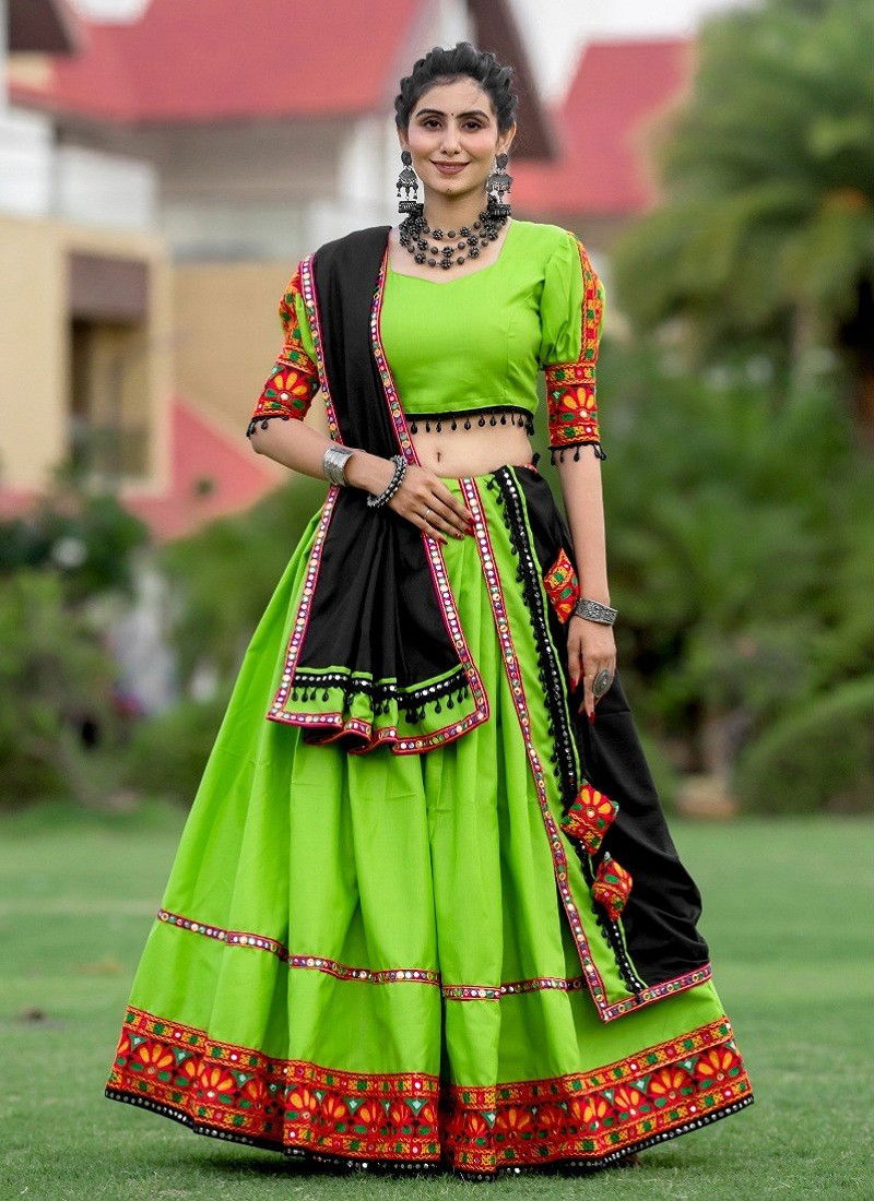 Green Colour Aawiya 7067 Colour Pure Cotton Navratri Lehenga Choli Orders In India 7067 A