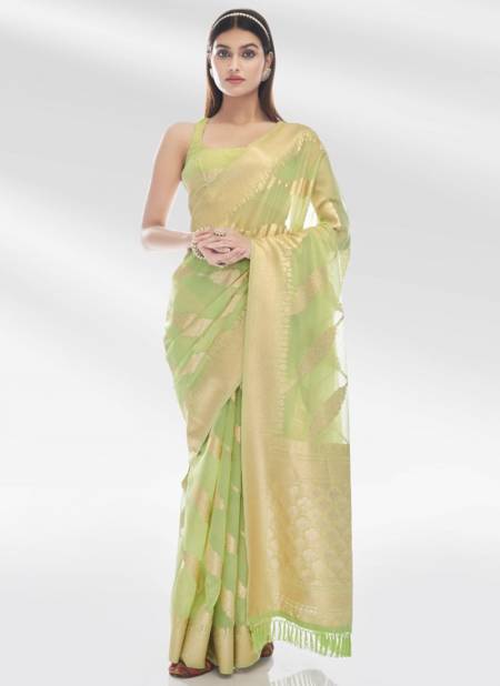 Green Colour Abudhai Organza Exclusive Wholesale Printed Sarees 37001