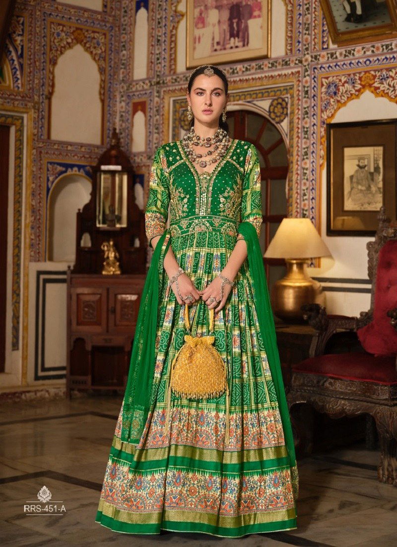 Green Colour Ada By Kreshva Smooth Silk Reception wear Gown Orders In India RRS 451 A