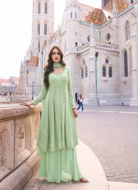 Green Colour Afsana By Sayuri Designer Georgette Readymade Suits Orders In India 5590