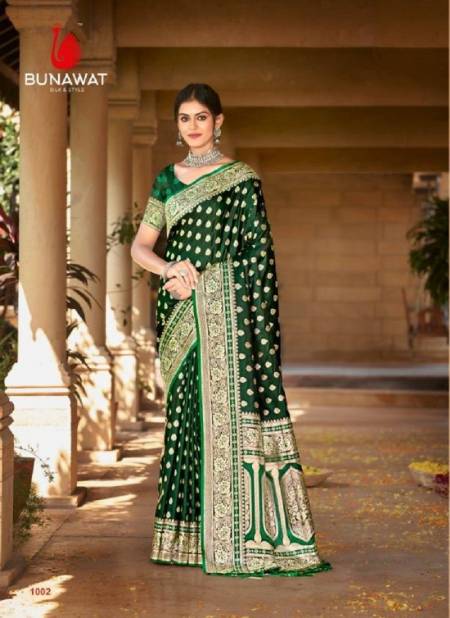 Green Colour Akshat By Bunawat Satan Silk Designer Wedding Sarees Wholesale Online 1002