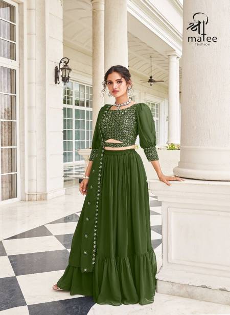 Green Colour Amisha By Shreemati Fashion Faux Georgette Embroidered Party Wear Lehenga Choli Catalog 153