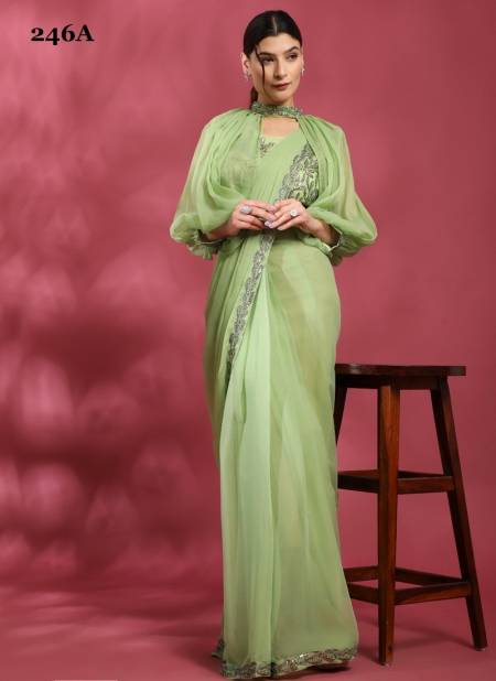 Green Colour Amoha 246 Colors Party Wear Saree Catalog 246 A