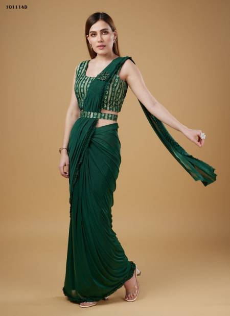 Green Colour Amoha Imported Frill Border Party Wear Saree Catalog 101114 D