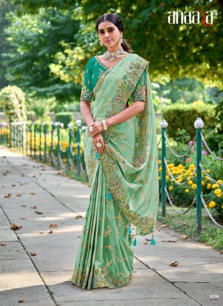 Green Colour Anaara By Tathastu 6211 To 6216 Series Wholesale Saree Suppliers in Mumbai 6216 Catalog