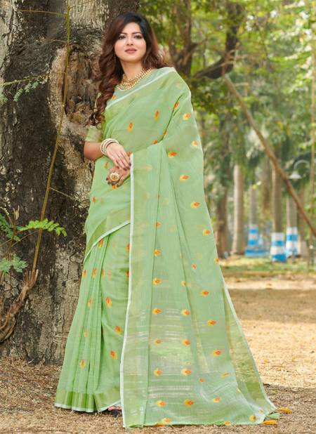 Green Colour Anandi By Sangam 10038 To 10043 Printed Sarees Catalog 10043