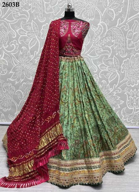 Green Colour Anjani Art Pure Silk Designer Lehenga Choli Catalog 2603B