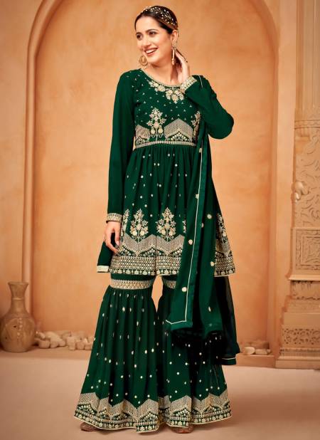 Green Colour Anjubaa Vol 12 Function Wear Wholesale Georgette Salwar Suits Catalog 10121