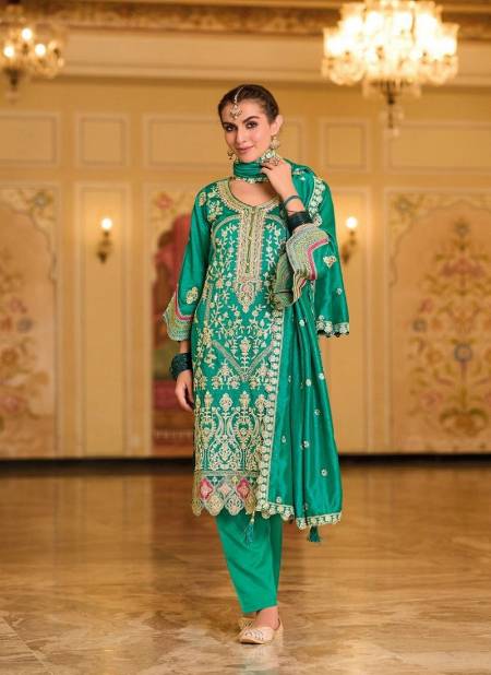 Green Colour Anokhi By Eba Premium Silk With Embroidery Work Designer Salwar Kameez Catalog D 1639