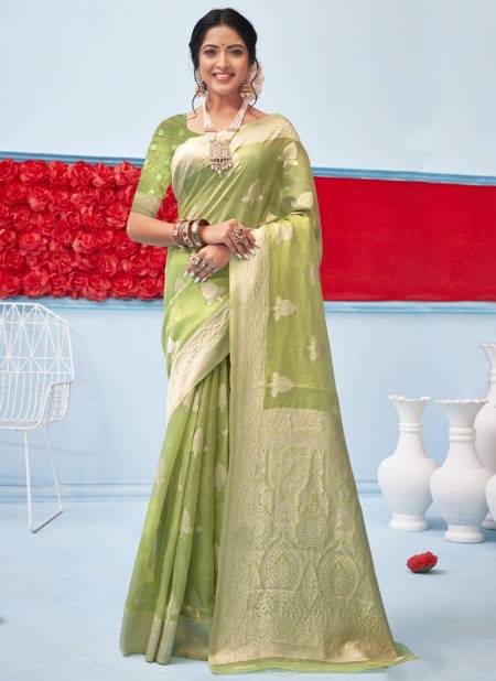 Green Colour Anurag Exclusive Wholesale Cotton Saree Catalog 3225