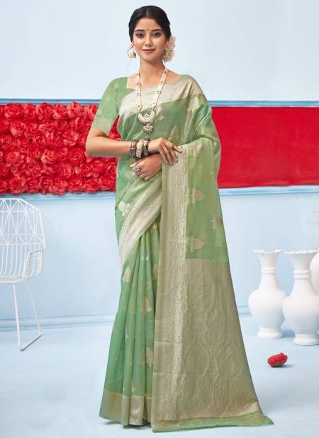 Green Colour Anurag Exclusive Wholesale Cotton Saree Catalog 3229
